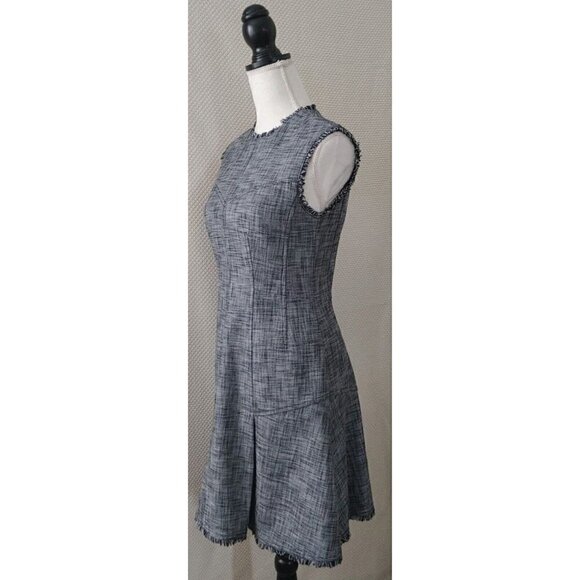 NWOT Rebecca Taylor Sleeveless Slub Suiting Gray Drop Waist Dress Size 4 - Picture 5 of 10
